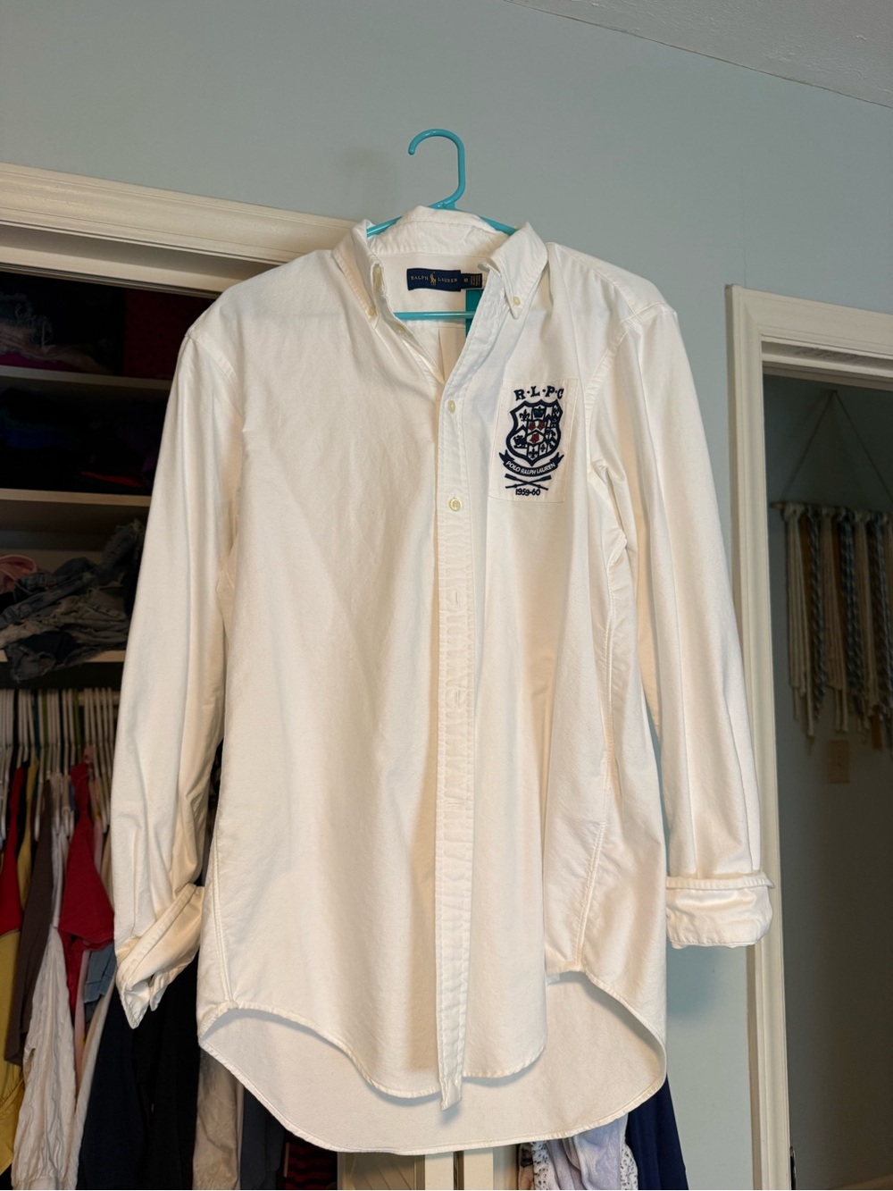 Polo by Ralph Lauren White Button-Down Shirt Jacket with Crest